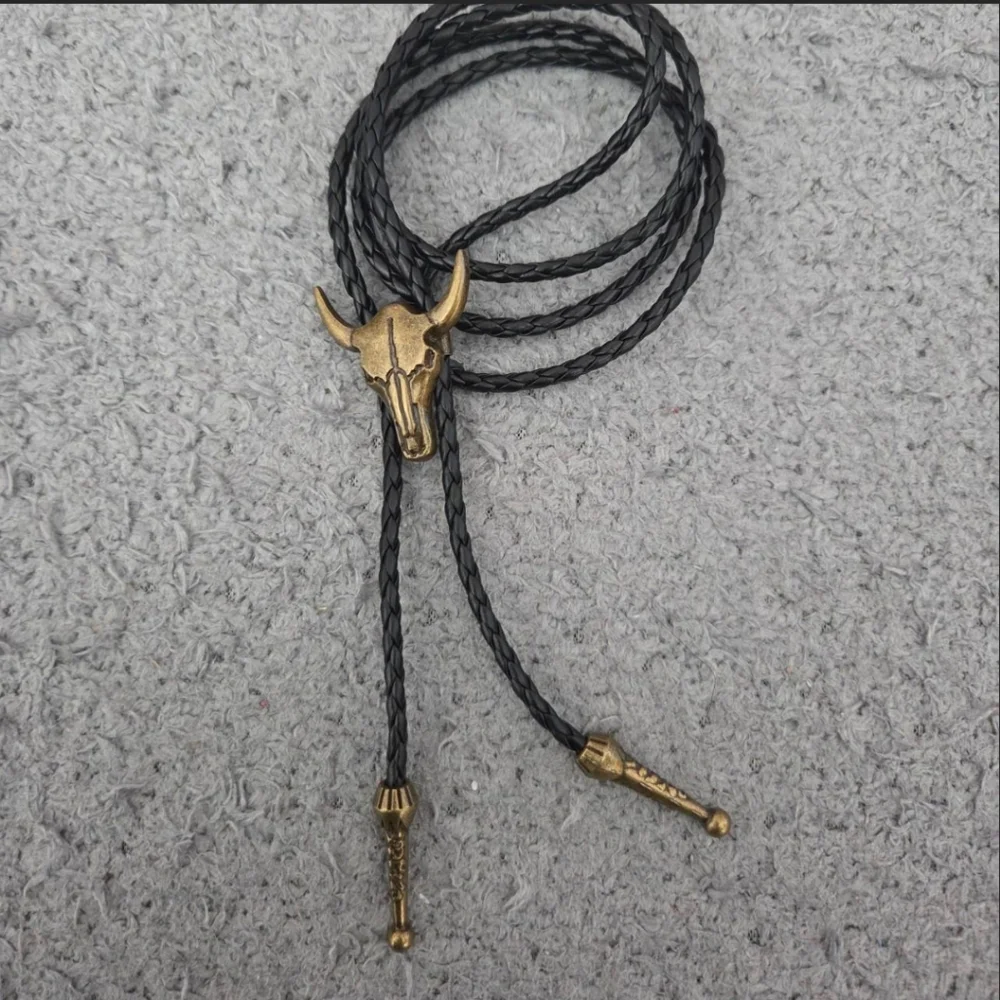 Western Gold Steerhead Bolo Tie  Southwestern Rodeo Cowboy Necklace Gift